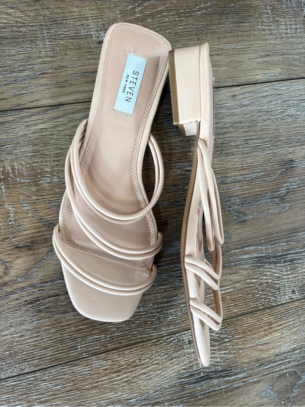 Steven By Steve Madden Nude Multi-Strap Square-Toe Slide Sandals 8 1/2